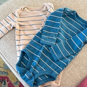 Carter's Beige and Blue Striped Baby Onesie